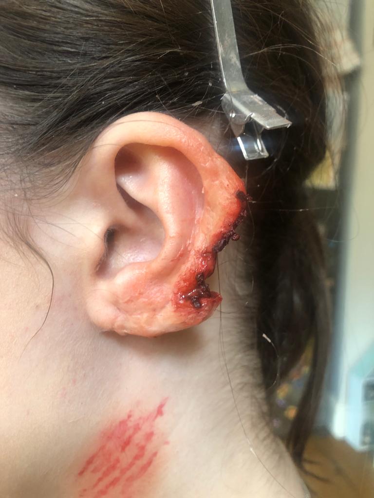 Special effect makeup used to create bitten ear