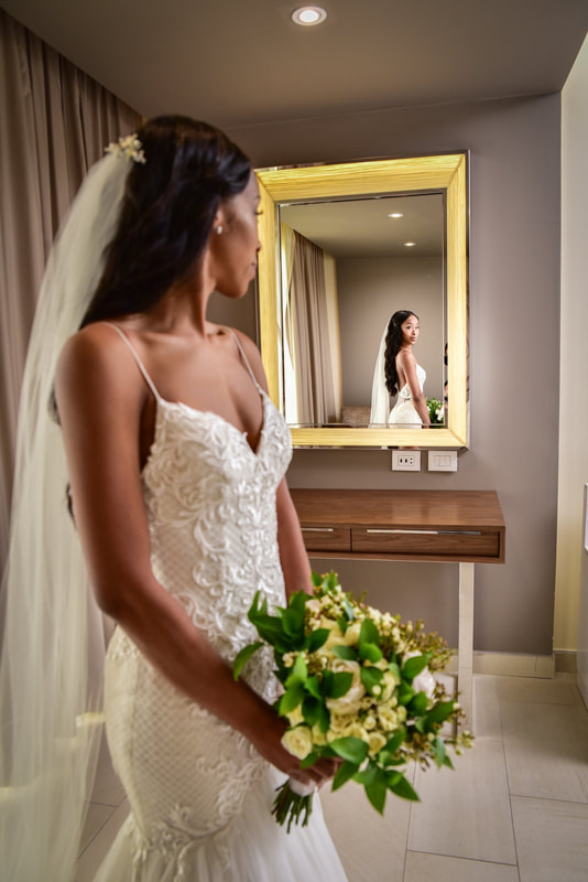 Bride in mirror